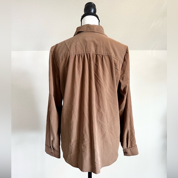 Chicos Size One Brown Button Up Long Sleeve Shirt - Picture 3 of 8